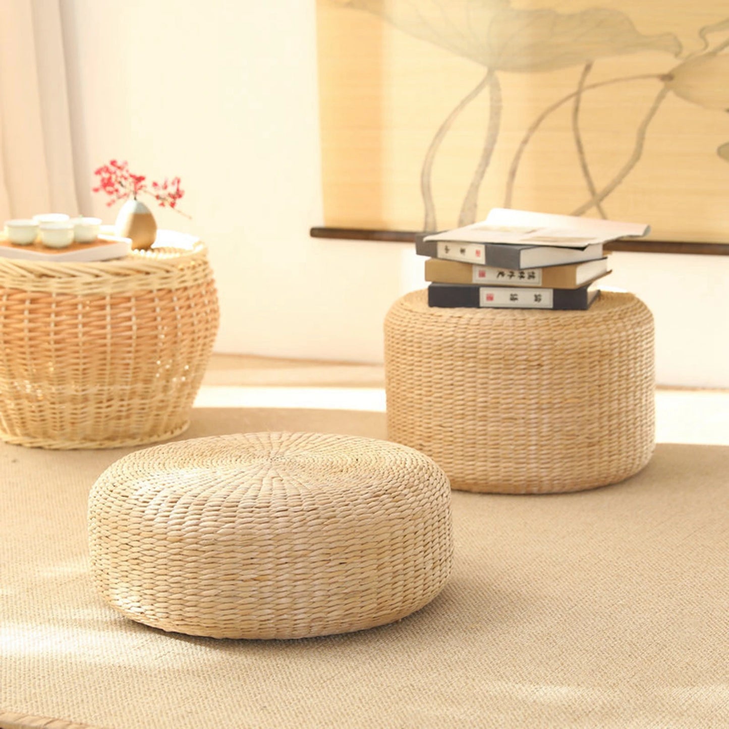 Coussin de méditation en rotin naturel – Fait main